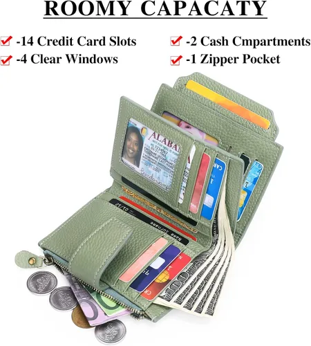 Miniatura 2 de FALAN MULE - Cartera de cuero auténtico para mujer, pequeña plegable , compacta, con interferencia de radiofrecuencia (RFID)