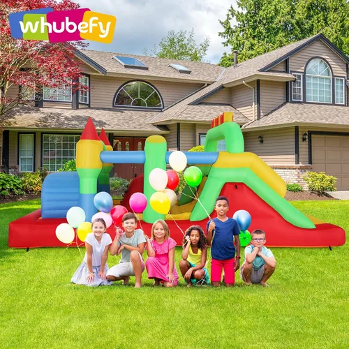 Miniatura 7 de Whubefy Casa de rebote para niños grandes de 8-12, 18 x 8.2 pies, curso de obstáculos inflable para niños de 3-6 con túneles dobles, tobogán grande