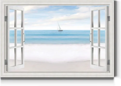 Miniatura 38 de Renditions Gallery Lienzo decorativo para pared, vista de barco viejo atracado en la playa de arena blanca, obra de arte para colgar en la pared