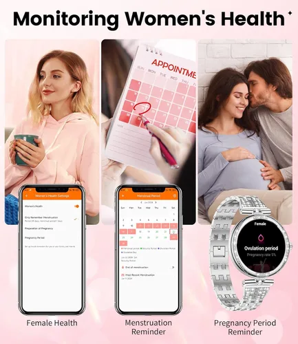 Miniatura 7 de LIGE Relojes inteligentes para mujer (respuestahacer llamadas) con diamantes, reloj inteligente AMOLED de 1.19 pulgadas con monitor de frecuencia
