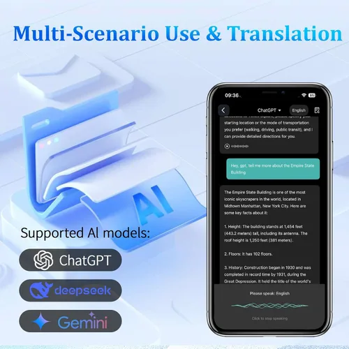 Miniatura 6 de Lentes inteligentes AI con GPT de chat, gafas Bluetooth con traductor de 164 idiomas, asistente de IA y asistente de reuniones, reproducción