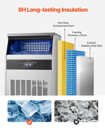 Miniatura 5 de VEVOR Máquina de hielo comercial de 265 libras/24 horas, 108 cubitos de hielo en 15 minutos, máquina de hielo independiente con gran capacidad