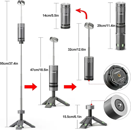 Miniatura 7 de Luces de Camping Recargables, Linterna de Camping Desmontable con Soporte, Lámpara de Campamento Telescópica Impermeable, Luz de Trabajo Magnética