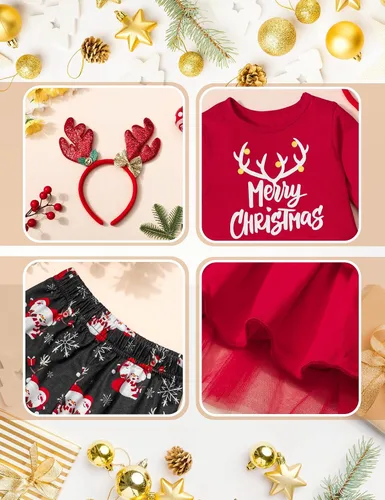 Miniatura 11 de Conjunto de 3 piezas de pantalones de Navidad para niñas pequeñas, diseño de ciervo y manga larga, regalos de Navidad para niñas