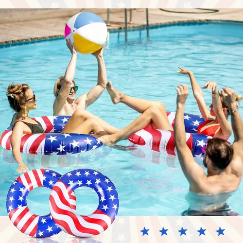 Miniatura 6 de Flotador de piscina con bandera de Estados Unidos de 36 pulgadas, anillo inflable para piscina, flotador patriótico redondo para playa, lago
