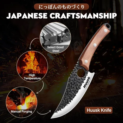 Miniatura 3 de Huusk Cuchillo vikingo con vaina, cuchillo de carnicero forjado a mano para cortar carne, cuchillos de carne de acero de alto carbono, cuchillos