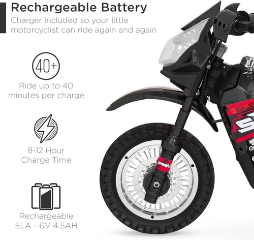 Miniatura 5 de Best Choice Products motocicleta eléctrica para niños de 6V con ruedas de apoyo, neumáticos con tracción, luces delanteras funcionales, velocidad