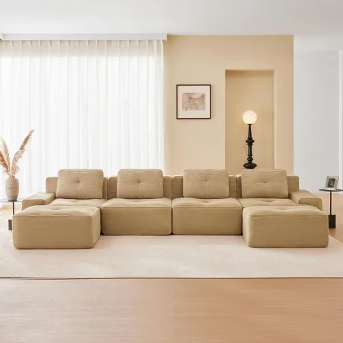 Miniatura 56 de Sofás modulares sin hueso de 152.8 pulgadas para sala de estar, sofá modular con diván en forma de L, cómodo asiento profundo tapizado de tela