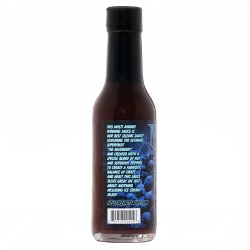 Miniatura 9 de Salsa picante Hellfire Blueberry Hell con pimientos Carolina Reaper, Gourmet, galardonada salsa picante a base de frutas, 5 onzas
