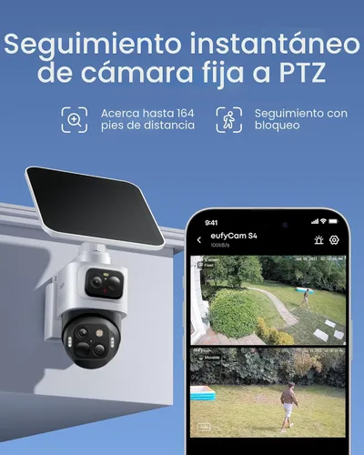 Miniatura 6 de eufy Security eufyCam S4 kit de 4 cámaras, cámara de seguridad solar inalámbrica para exterior, cámara Bullet-PTZ de triple lente, 4K UHD