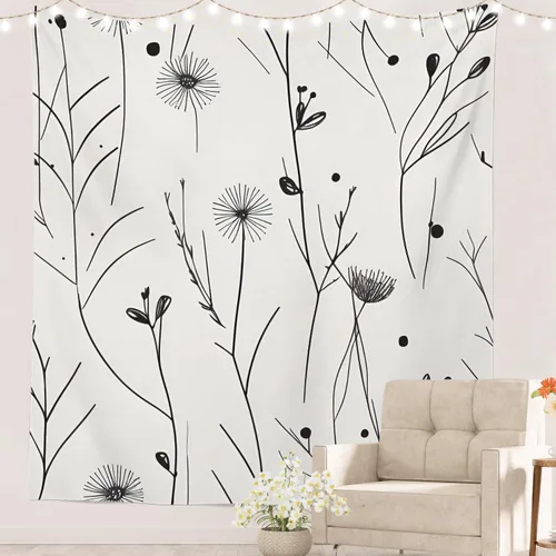 Miniatura 29 de Batmerry Tapiz de pintura abstracta apagado, trazos de expresión artística arte de pared, decoración para colgar, fibra de poliéster, blanco