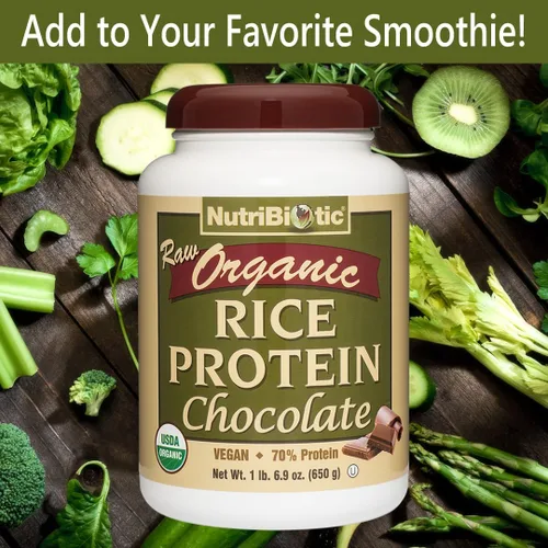 Miniatura 4 de NutriBiotic Chocolate con proteína de arroz orgánico certificado, 22.9 onzas, proteína vegana baja en carbohidratos en polvo, crudo, certificado
