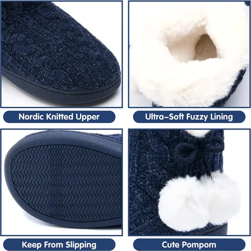 Miniatura 5 de DL Pantuflas de mujer cálidas para el hogar, esponjosas y lindas para el invierno, cómodas botas de espuma viscoelástica de punto trenzado, botas