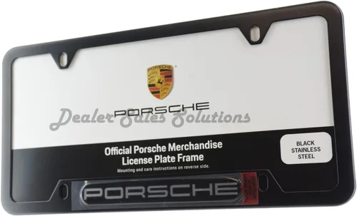 Miniatura 2 de Porsche Placa de matrícula original OEM de acero inoxidable con marco de acabado negro mate
