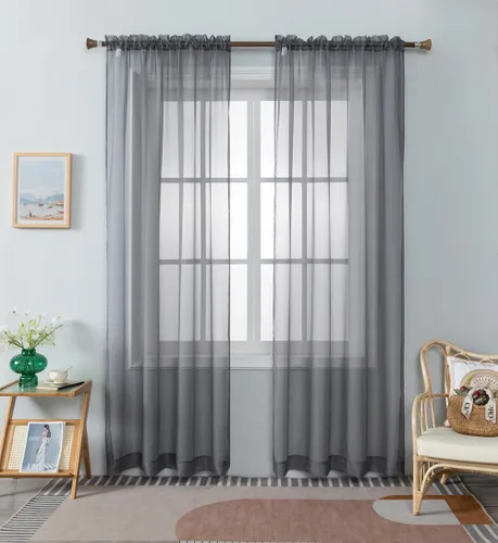 Miniatura 39 de WPM - Cortinas traslúcidas de gasa transparente con bolsillo para barra, 2 paneles de cortinas traslúcidas para dormitorio, cocina, sala de estar