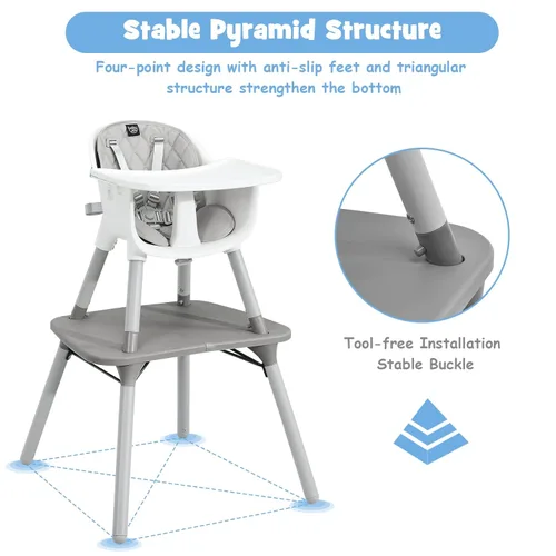 Miniatura 8 de BABY JOY Silla alta, silla alta convertible 5 en 1 para bebés y niños pequeños, asiento elevador, juego de mesa y silla, silla de alimentación Gris
