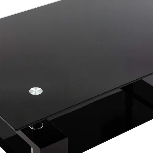 Miniatura 3 de Mesa de centro rectangular de vidrio, mesa de centro lateral de patas de madera de ingeniería moderna con estante inferior, mesa de centro de vidrio