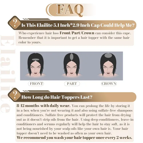 Miniatura 9 de Elailite Toppers para el cabello para mujer, cabello humano real, separación libre para adelgazar el cabello, piezas de cabello para pérdida