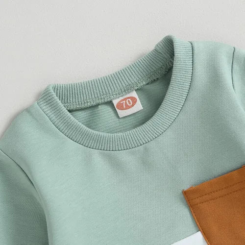 Miniatura 11 de Conjunto de ropa de otoño e invierno para bebé niño pequeño, sudadera de manga larga con colores contrastantes, pantalones elásticos para recién