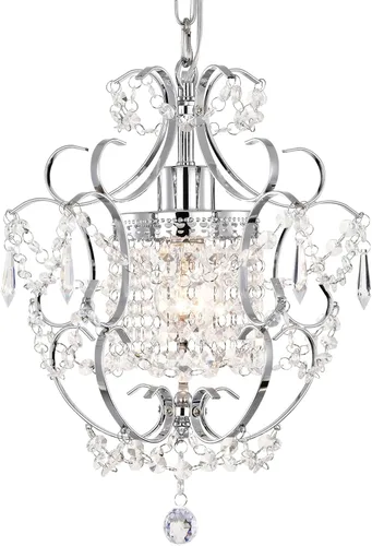 Candelabro pequeño para dormitorio, candelabro cromado 90% preensamblado, mini candelabro de cristal acrílico, 1 lámpara colgante para dormitorio,