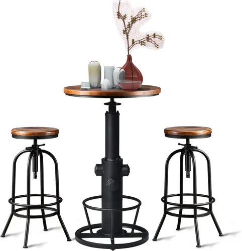 Miniatura 10 de Juego de mesa y taburetes de altura de barra de 3 piezas para cóctel, bistró, fiesta de pub en casa, patas de metal de soldadura, parte superior