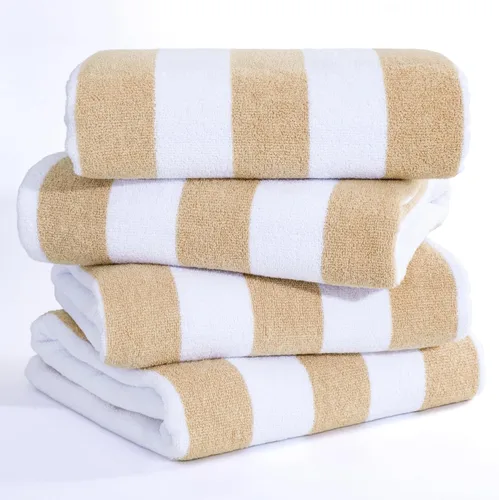 American Soft Linen Cabana - Toallas de playa a rayas, 30 x 60 pulgadas, 4 piezas, toallas de piscina de gran tamaño, secado rápido, sin arena, Beige