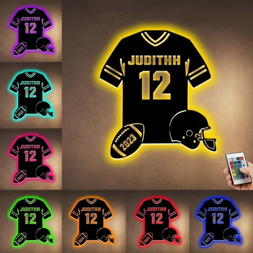 Miniatura 10 de Letrero de metal de jersey deportivo personalizado con luz LED, nombre y número personalizado, letrero de neón con nombre personalizado, decoración