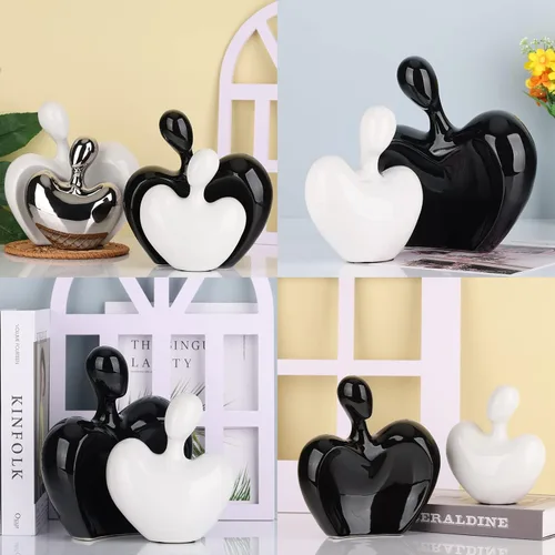 Miniatura 5 de Estatua de amor de cerámica, pareja masculina y femenina abrazando escultura, decoración del hogar en blanco y negro, boda para padres, figuras