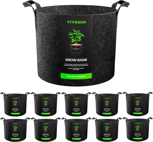 Miniatura 18 de VIVOSUN Paquete de 10 bolsas de cultivo de 7 galones, macetas de tela reforzadas para jardinería, color negro