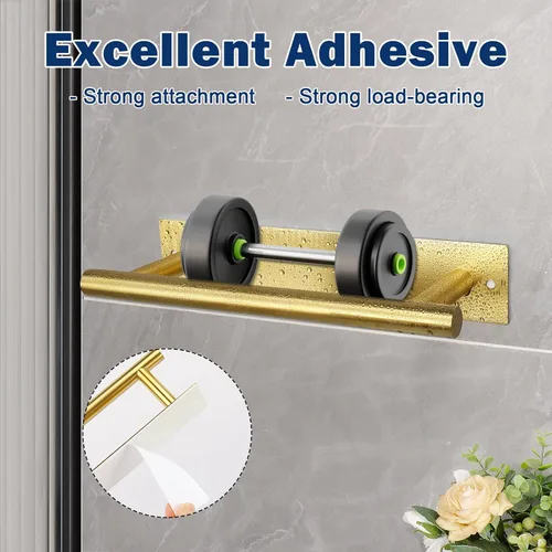 Miniatura 5 de NearMoon Toallero Autoadhesivo/Anillo de Toalla de Mano, Barra de Toalla de Mano de Acero Inoxidable Resistente al Óxido, Se Pega en la Pared - Oro