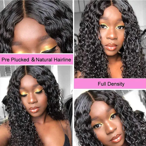Miniatura 4 de Pelucas de cabello humano ondulado de malla frontal 4x4 con cabello prearrancado y abuelitos, cabello virgen brasileño, densidad 150 %, para mujeres