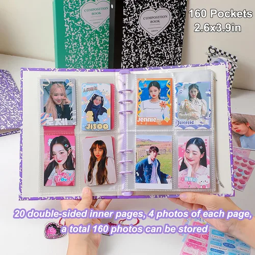 Miniatura 5 de Carpeta A5 Kpop - Álbum de tarjetas fotográficas con 20 fundas interiores de 3 pulgadas para álbum de fotos en hojas sueltas, recargable, 6 anillos