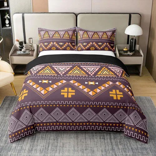 Miniatura 19 de Juego de ropa de cama 100% algodón exótico con funda de edredón individual, diseño tribal, suroeste americano, étnico, bohemio, abstracto