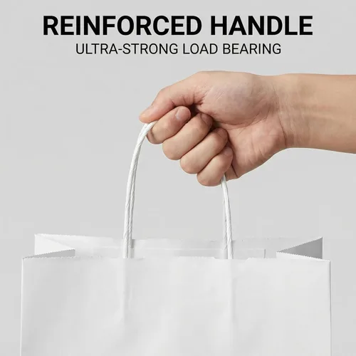 Miniatura 5 de PAICUIKE 50 bolsas de papel blanco con asas, grandes bolsas de compras de papel kraft de 11 x 6 x 11 pulgadas para venta al por menor, embalaje