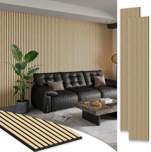 Smartstandard Paquete de 2 Paneles de Pared de Listones de Madera de 105.9" x 20.5", Paneles de Pared de Madera Insonorizados, Paneles de Madera