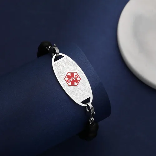 Miniatura 8 de Pulseras personalizadas de alerta médica para mujer, grabado gratis, pulsera de identificación médica de acero inoxidable para mujer