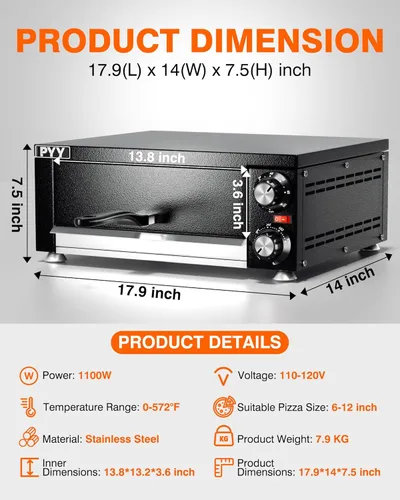 Miniatura 6 de PYY Horno eléctrico para pizza de 12 pulgadas, para encimera, para interiores, máquina para hacer pizza comercial para el hogar con temporizador