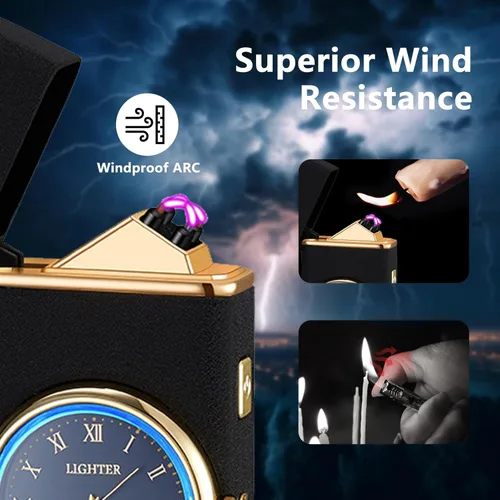 Miniatura 2 de Encendedor de plasma recargable por USB, resistente al viento, de doble arco, con pantalla LED, sin llama, para camping, senderismo, velas, barbacoa