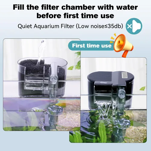 Miniatura 4 de hygger Filtro de acuario para colgar en la parte posterior, sistema de filtración de cascada de filtro de pecera, flujo de agua ajustable