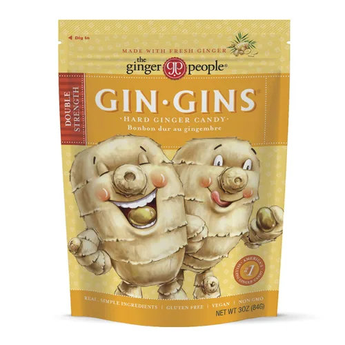 GIN GINS - Caramelo duro de jengibre de doble fuerza – Caramelo 100% natural de The Ginger People – Golosinas saludables envueltas individualmente –