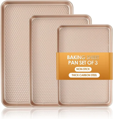 Miniatura 13 de Juego de 3 bandejas para hornear, bandejas de galletas comerciales para hornear, bandejas antiadherentes de medio/cuarto/rollo de gelatina, bandeja