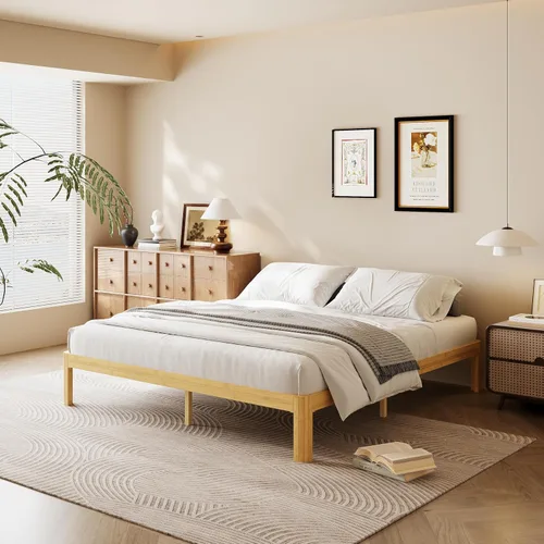 Miniatura 15 de Cama de plataforma de madera individual XL de 12 pulgadas, marco de cama de madera de mediados de siglo, tamaño individual XL, no necesita somier