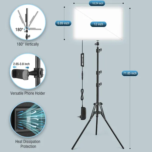 Miniatura 4 de Kit de luz de video LED de 2 unidades con soporte de trípode de 160 cm, luz de estudio regulable de 2500K-8500K para fotografía, iluminación
