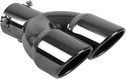 Miniatura 7 de 60mm/2.36" Puntas de escape dobles negras de entrada de acero inoxidable de 60mm/2.36" Tubo de cola de escape de automóvil ajustable para la mayoría