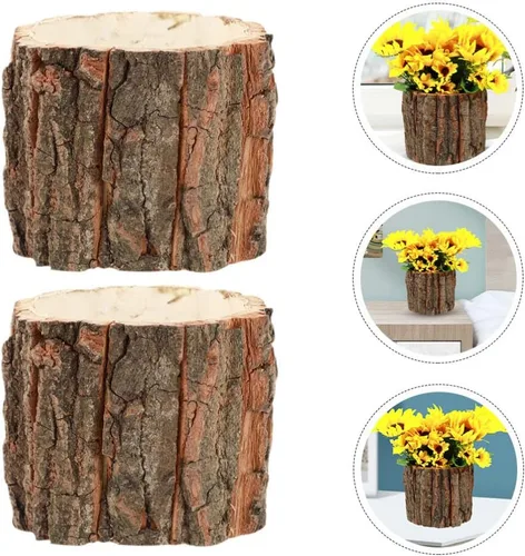 Miniatura 9 de Macetero de tocón de árbol, plantador de tocón de árbol, plantas de interior, 2 piezas de tocón de madera, decoración de tocón de árbol, maceta