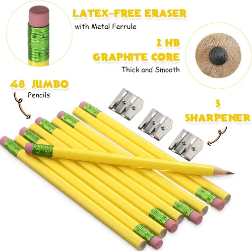 Miniatura 4 de Fainne 48 Lápices Gruesos Jumbo Grandes y Gruesos y 3 Sacapuntas para Niños Principiantes Preescolares Jardín de Infantes Suministros Escolares