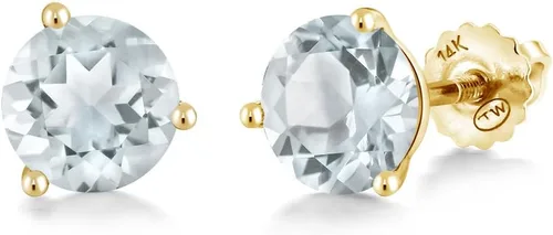 Miniatura 70 de Gem Stone King Aretes de Martini de oro amarillo de 14 quilates Aretes de tuerca de 3 puntas para mujeres y hombres Redondos de 0.236 pulgadas