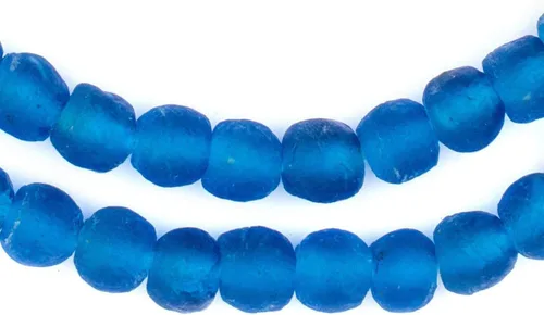 The Bead Chest Cuentas de vidrio reciclado africano, hechas a mano en Ghana, hilo azul de 0.276 in para fabricación de joyas, manualidades y