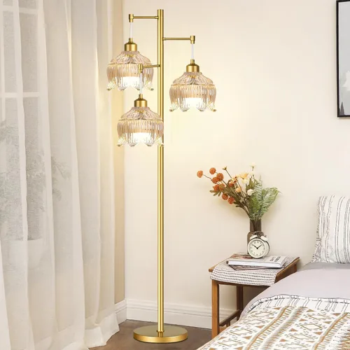 Miniatura 6 de ILLMTW Lámpara de Pie Dorada para Sala de Estar, Dormitorio, Lámpara de Pie Moderna de Mediados de Siglo Lámpara de Pie de Latón Árbol de 3 Luces