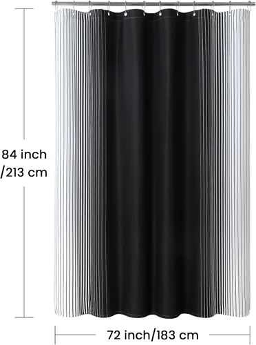 Miniatura 36 de Cortinas de Ducha Negras, Cortinas de Ducha de Poliéster Impermeable con Rayas Horizontales Degradadas en Blanco y Negro Modernas para Baño, 72x72